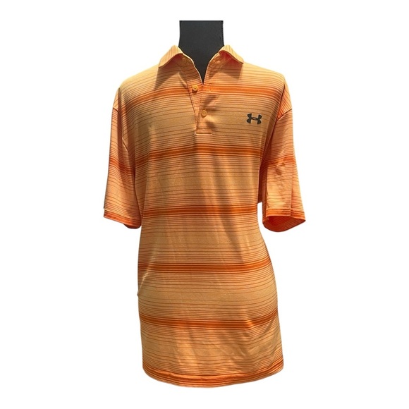 Under Armour Playoff Polo Shirt Mens Stretch Performance Orange Striped Sz Lg - Picture 2 of 6